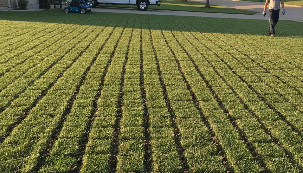Professional lawn aeration pattern with full coverage in Olathe, KS by Chop Chop Landscaping