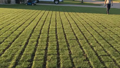 Professional lawn aeration pattern with full coverage in Olathe, KS by Chop Chop Landscaping