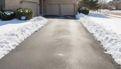 Clean residential driveway after professional snow removal by Chop Chop Landscaping in Olathe, KS