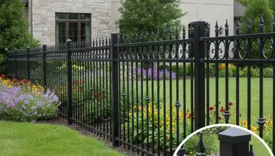 Ornamental black metal fence installation by Chop Chop Landscaping in Olathe, KS showcasing elegant craftsmanship