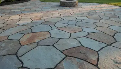 Flagstone patio installation with natural stone pavers by Chop Chop Landscaping in Olathe, KS