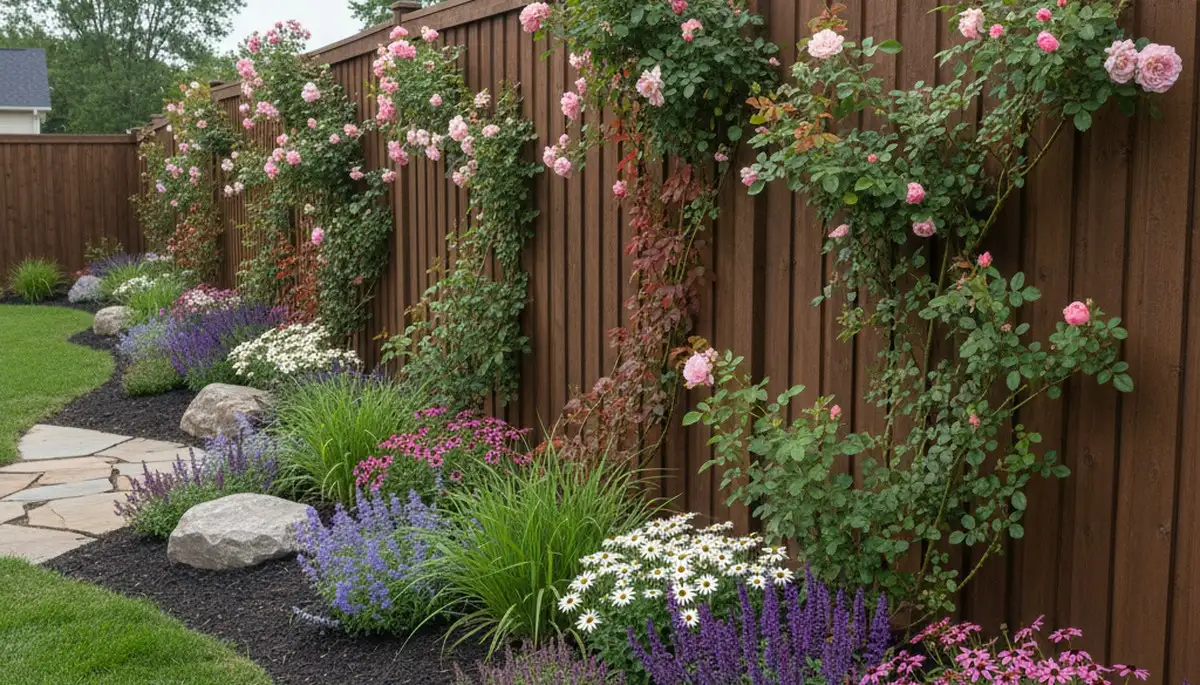 Fence with integrated garden plantings by Chop Chop Landscaping in Olathe, KS