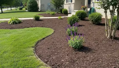 Freshly spread mulch beds with clean edges by professional landscapers in Olathe, KS