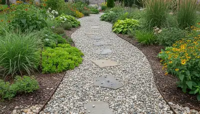Pea gravel garden path installation with clean borders by Chop Chop Landscaping in Olathe, KS