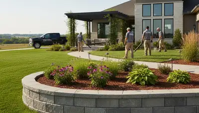 Landscaping crew providing lawn care services in Olathe, KS for a neat, healthy yard