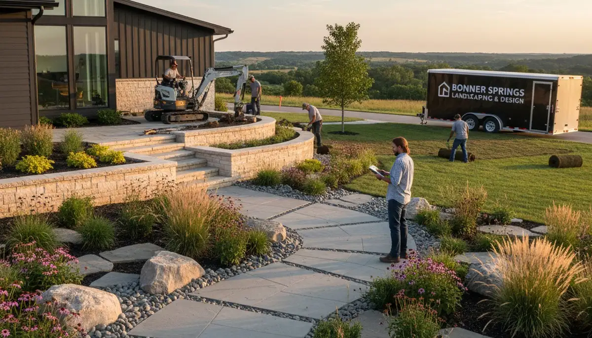 Landscaping crew in Olathe, KS providing professional lawn care services