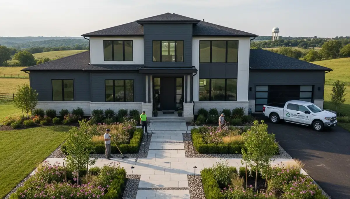 Landscaping crew providing lawn care services in Olathe, KS