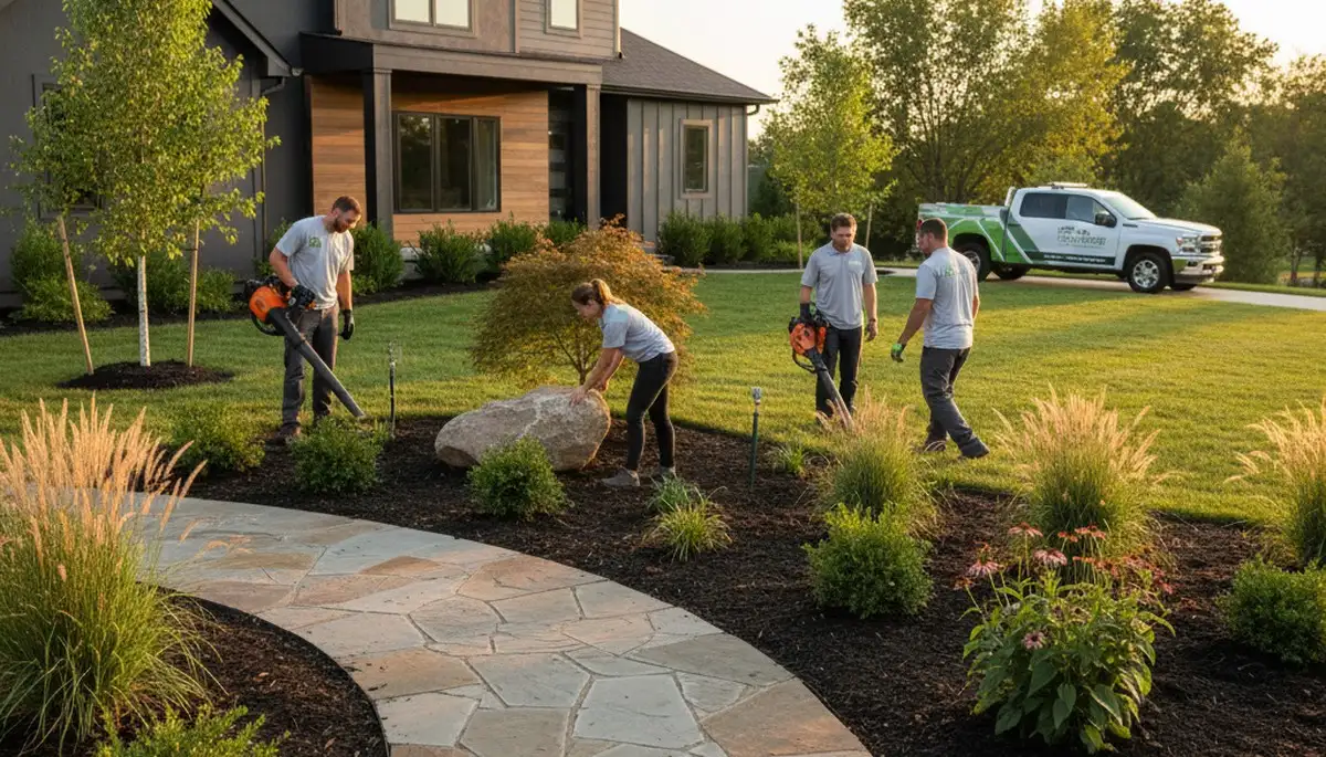 Landscaping team serving Olathe, KS with professional lawn care and yard maintenance services