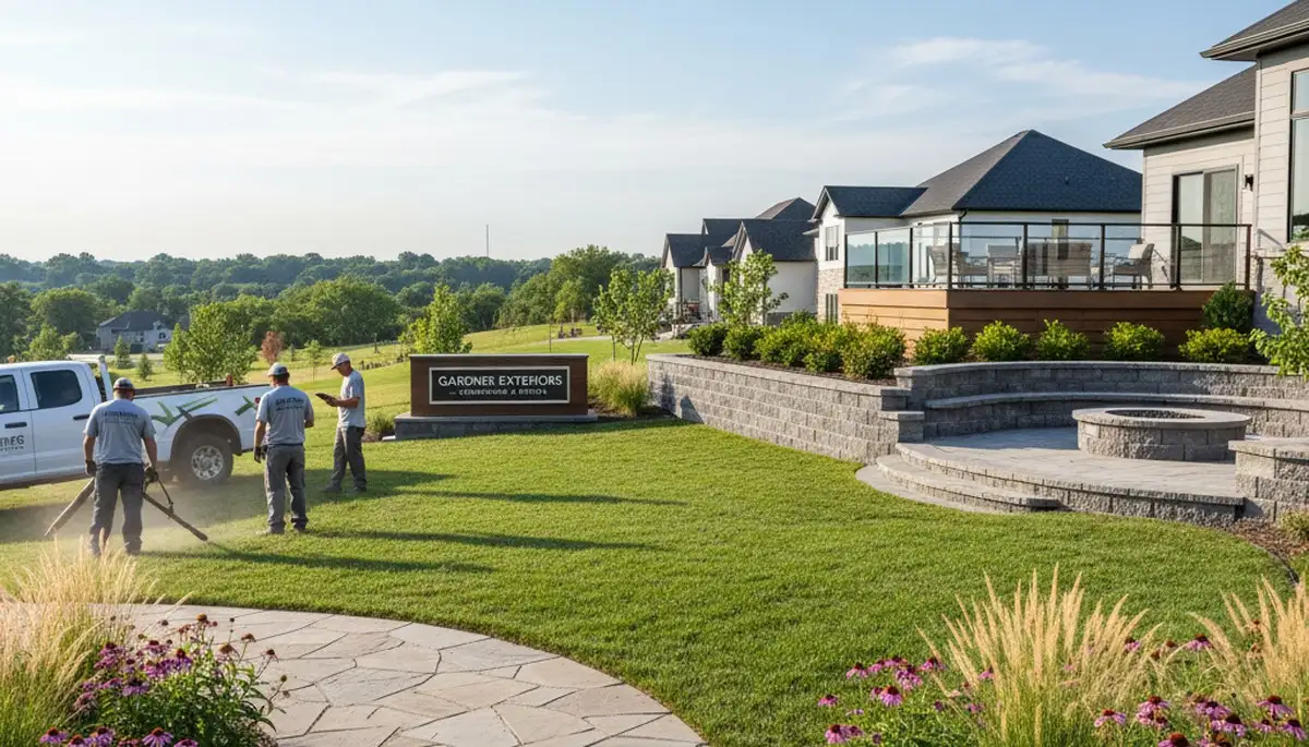 Landscaping crew serving Olathe, KS with professional lawn care and yard maintenance services