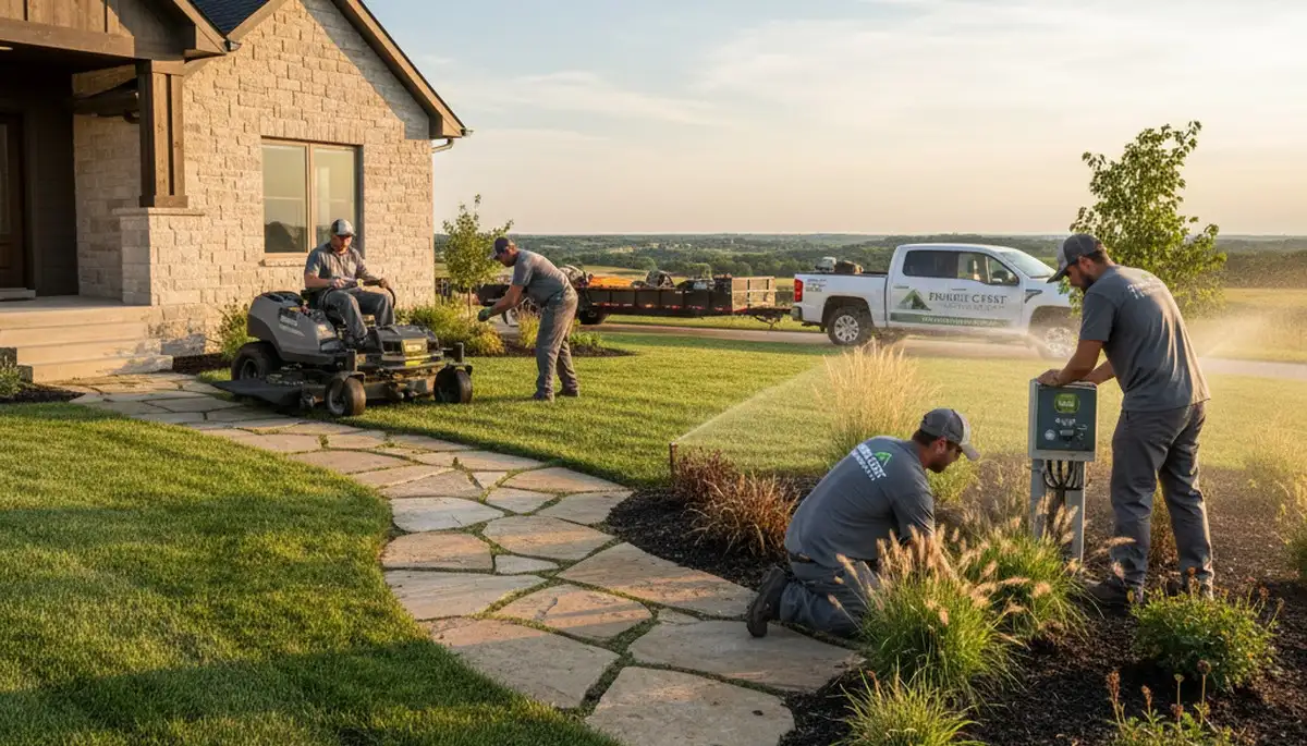 Landscaping team providing lawn care services in Olathe, KS