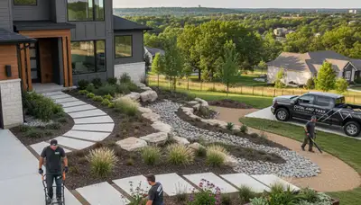 Landscaping team providing lawn care services in Olathe, KS