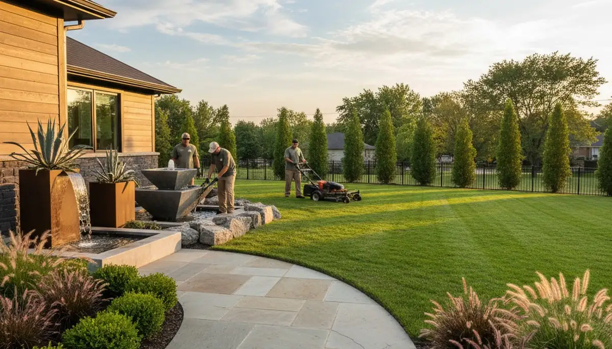 Landscaping crew providing lawn care services in Olathe, KS