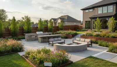 Lawn care team servicing a residential yard in Olathe, KS