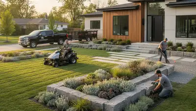 Landscaping team providing lawn care services in Olathe, KS