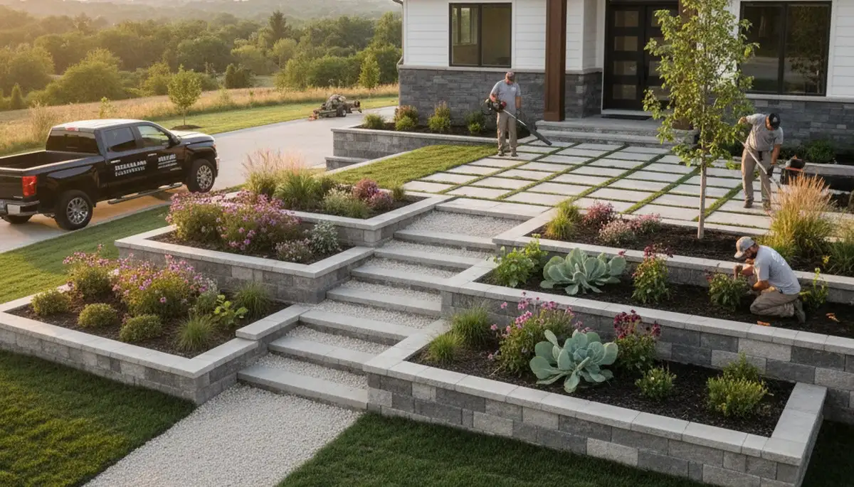 Landscaping team providing lawn care services in Olathe, KS