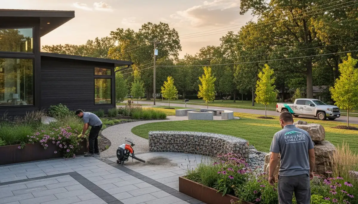 Landscaping crew providing lawn care services in Olathe, KS