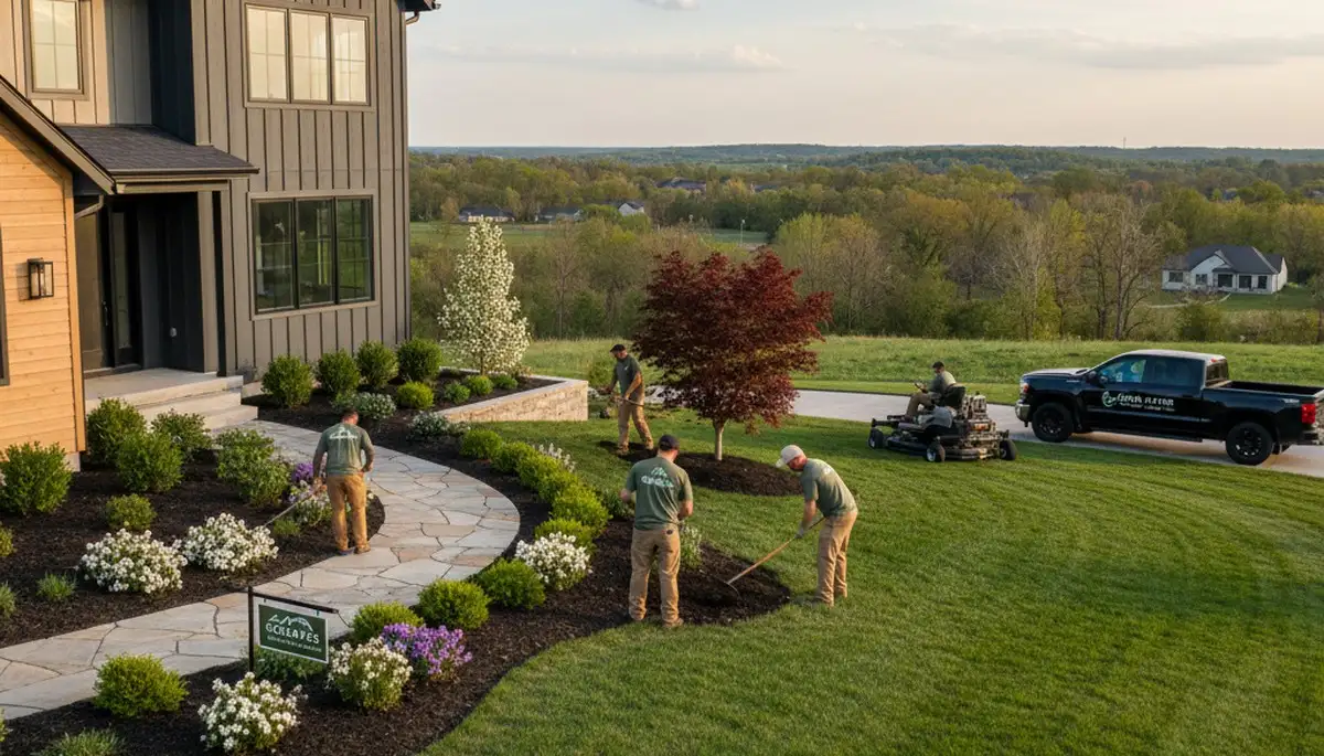 Landscaping crew providing lawn care services in Olathe, KS