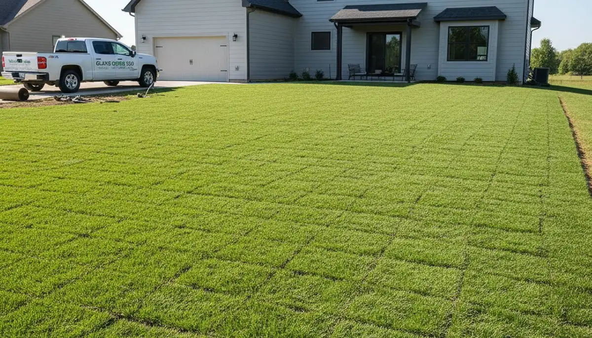 Freshly installed green sod lawn showcasing professional landscaping results in Olathe, KS