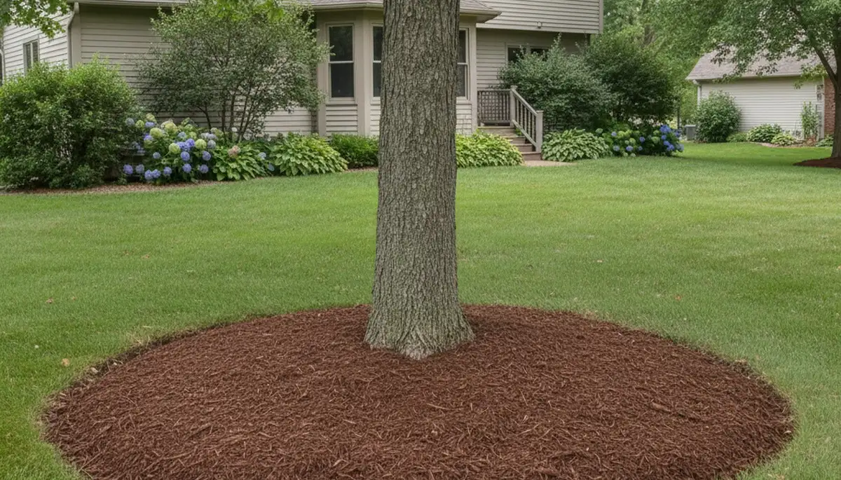Professional circular tree mulch ring installation by Chop Chop Landscaping in Olathe, KS